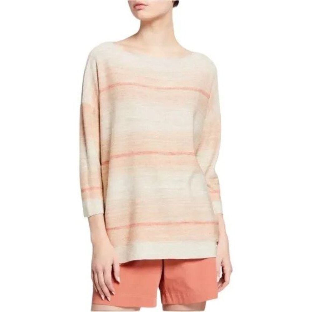 Lafayette 148 Silk Linen Ombre Pullover Sweater M Sedona Multi Sequins MED